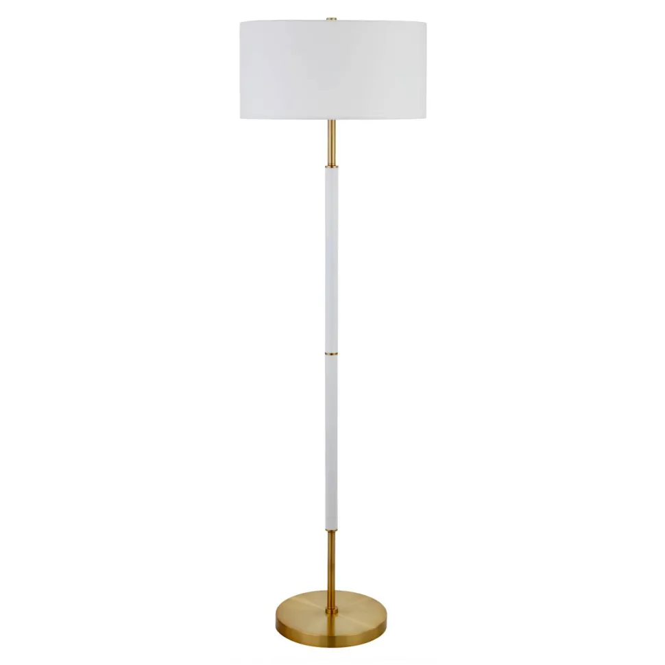 Simone 2-Light Floor Lamp with Fabric Shade in Matte White/Brass /White