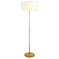 Simone 2-Light Floor Lamp with Fabric Shade in Matte White/Brass /White