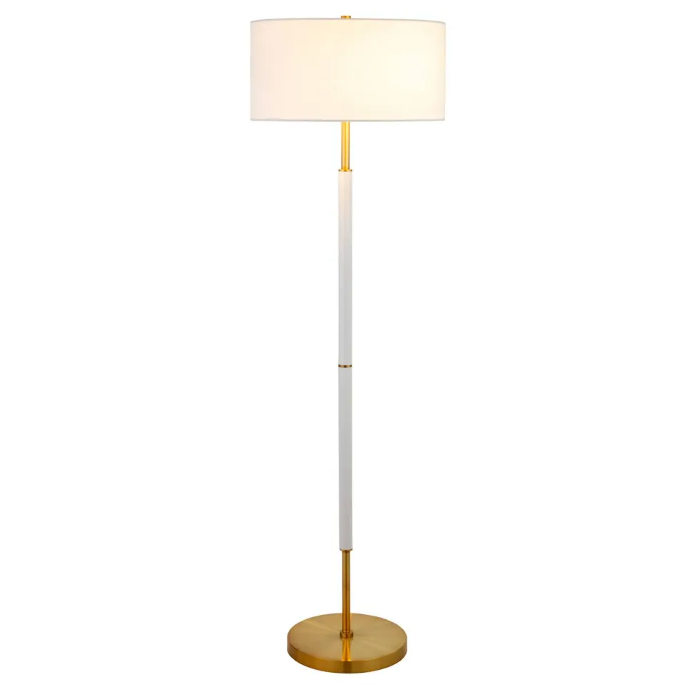 Simone 2-Light Floor Lamp with Fabric Shade in Matte White/Brass /White