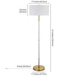 Simone 2-Light Floor Lamp with Fabric Shade in Matte White/Brass /White