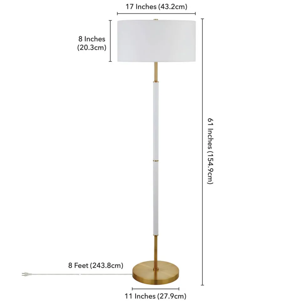 Simone 2-Light Floor Lamp with Fabric Shade in Matte White/Brass /White