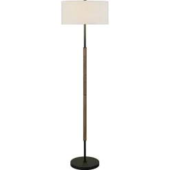 Simone 2-Light Floor Lamp with Fabric Shade in Blackened Bronze/Rustic Oak/White