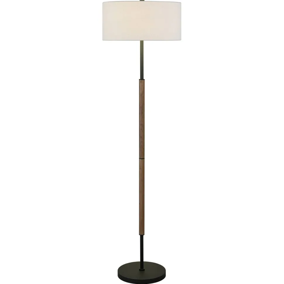 Simone 2-Light Floor Lamp with Fabric Shade in Blackened Bronze/Rustic Oak/White