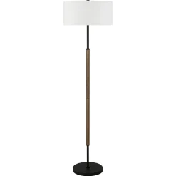 Simone 2-Light Floor Lamp with Fabric Shade in Blackened Bronze/Rustic Oak/White
