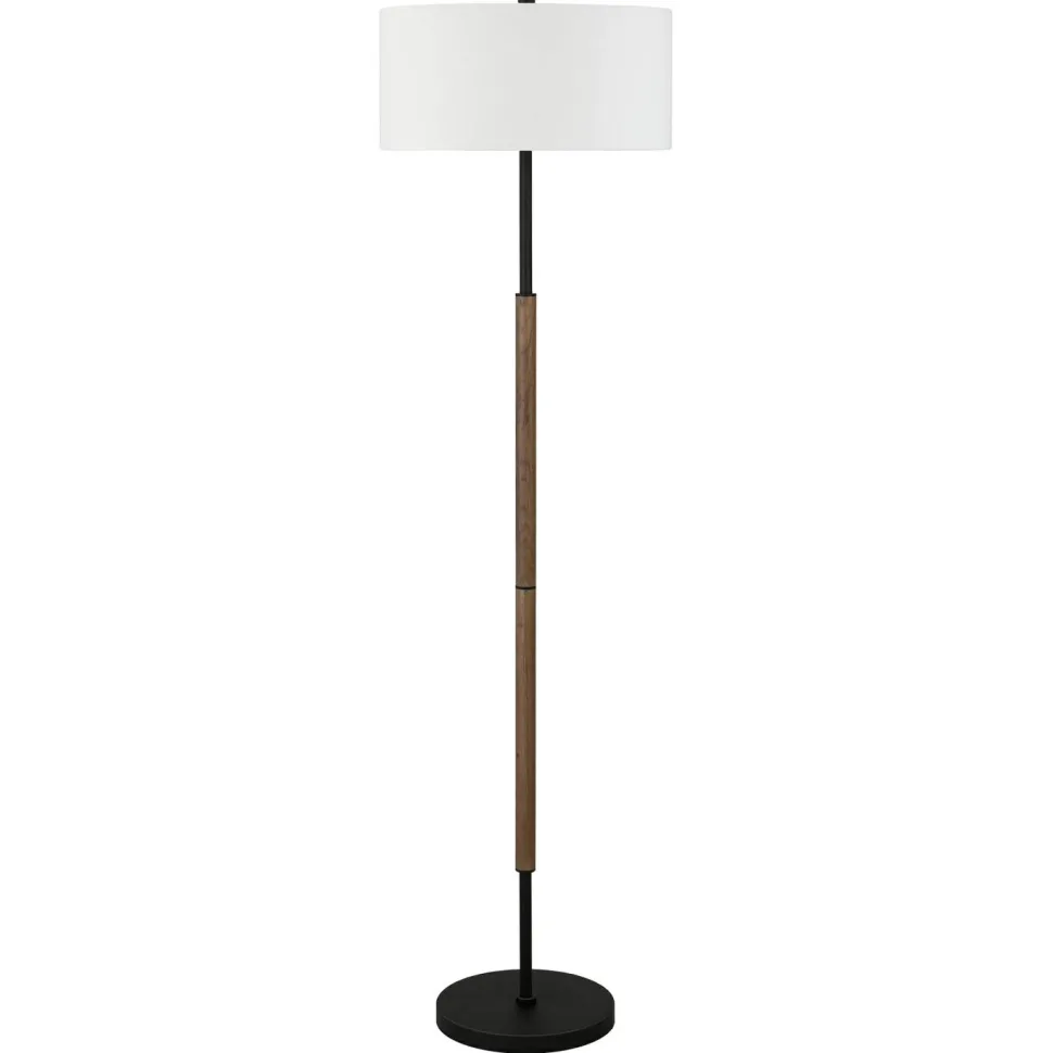 Simone 2-Light Floor Lamp with Fabric Shade in Blackened Bronze/Rustic Oak/White