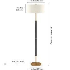 Simone 2-Light Floor Lamp with Fabric Shade in Matte Black/Brass/White