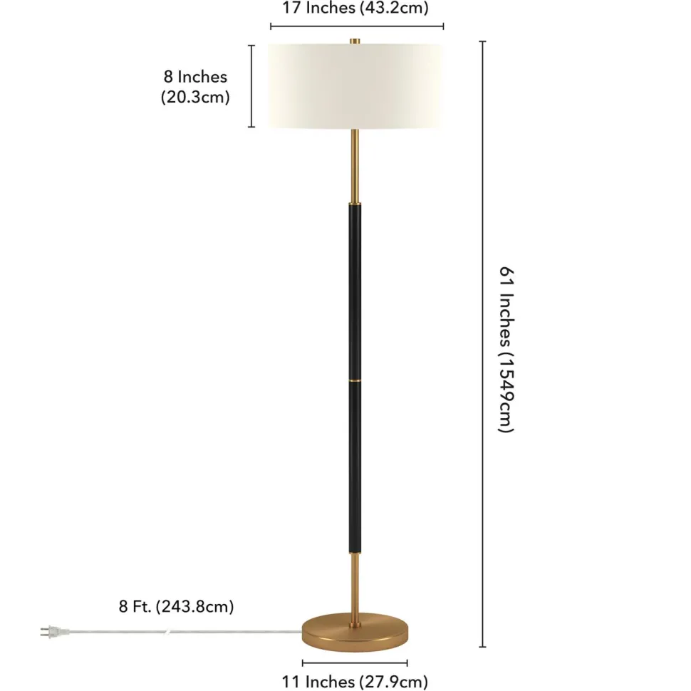 Simone 2-Light Floor Lamp with Fabric Shade in Matte Black/Brass/White