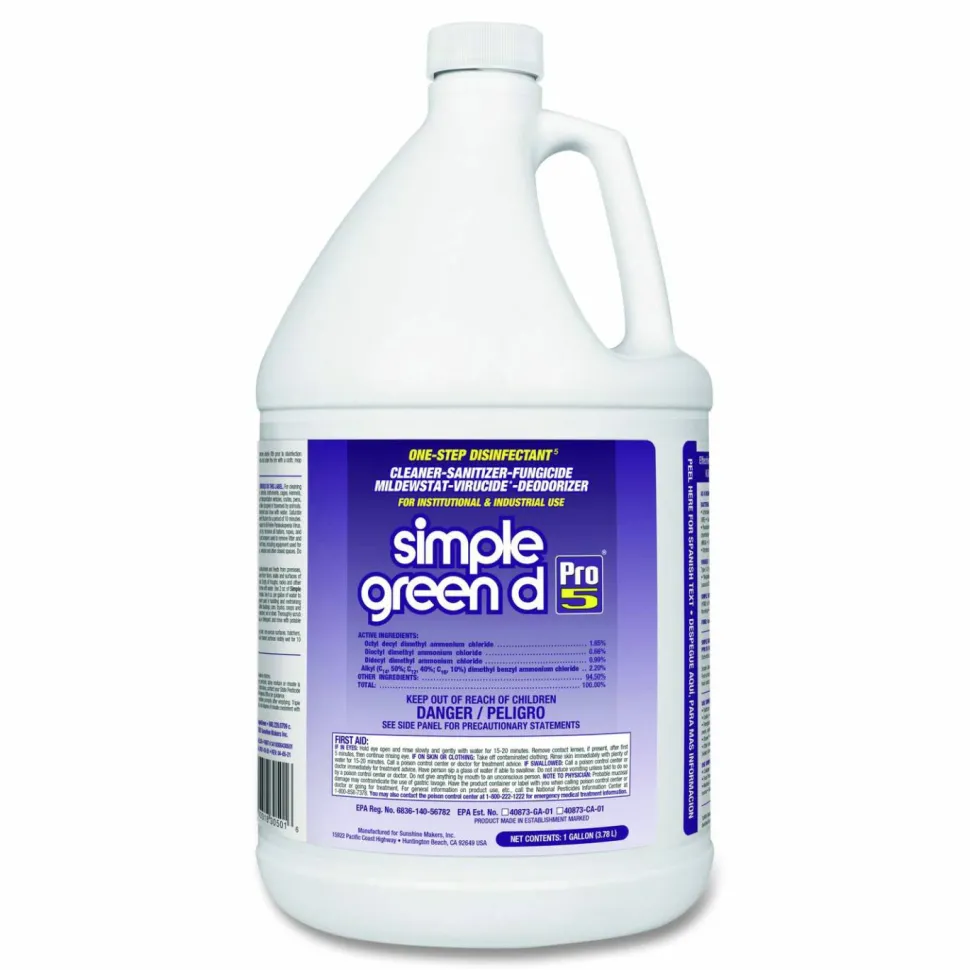 Simple Green d Pro 5 Disinfectant, Unscented, 1 gal Bottle, 4/Carton