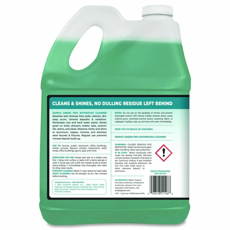 Simple Green Pro Bathroom Cleaner, 1 gal Bottle, 4/Carton