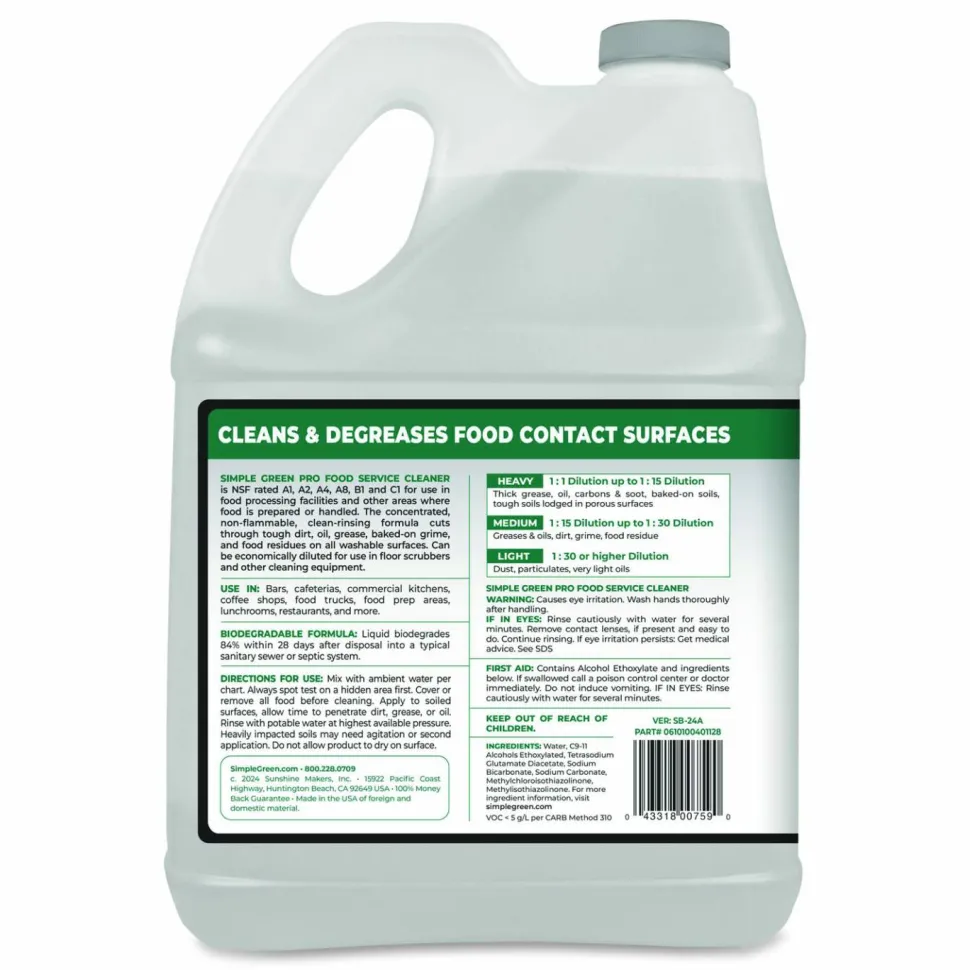 Simple Green Pro Food Service Cleaner, 1 gal Bottle, 4/Carton
