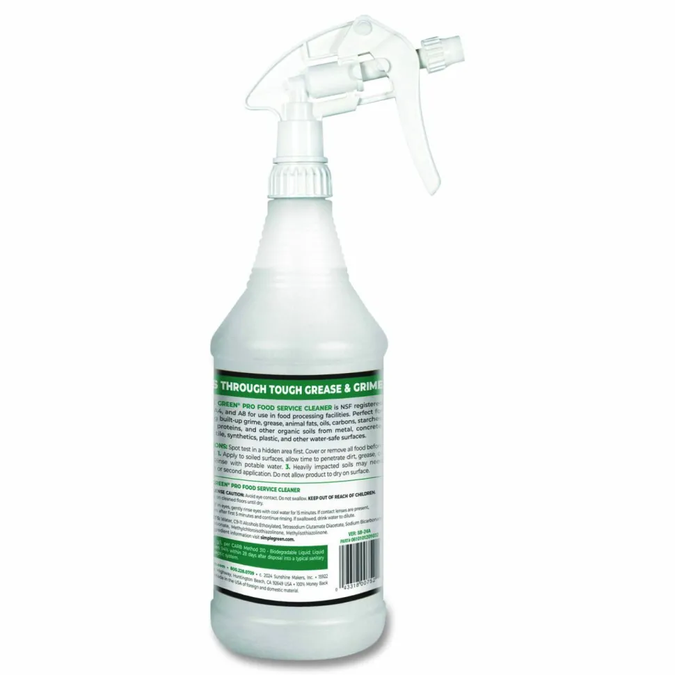 Simple Green Pro Food Service Cleaner Ready-To-Use, 32 oz Spray Bottle, 12/Carton
