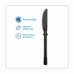 SmartStock T-Series Disposable Cutlery Refills, Polystyrene Knives, Black, 40 Knives Per Refill, Box Of 24 Refills