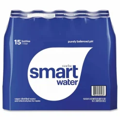 smartwater Vapor-Distilled Water, Unflavored, 33.8 oz Bottle, 15/Carton