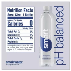 smartwater Vapor-Distilled Water, Unflavored, 33.8 oz Bottle, 15/Carton