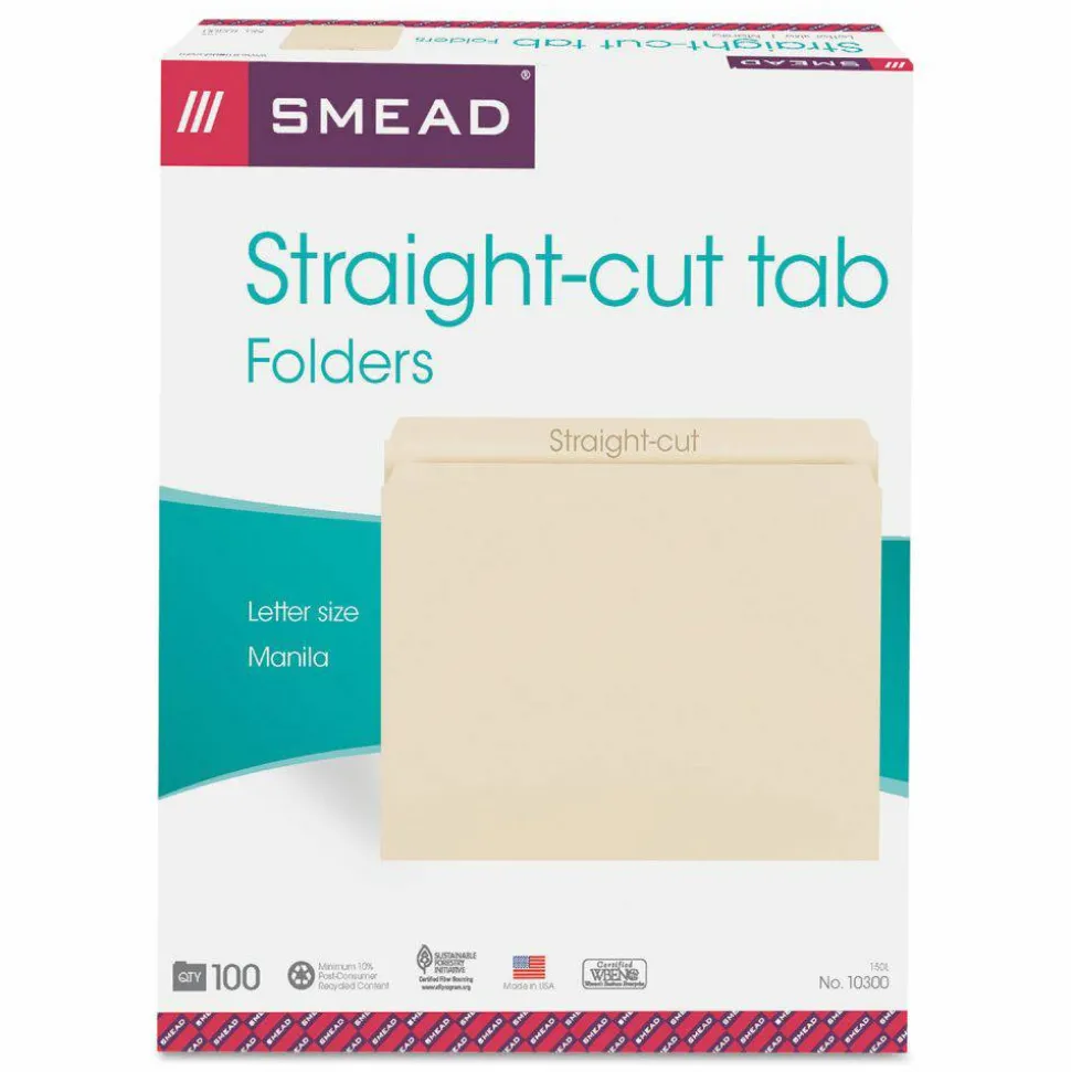 Smead File Folders, Letter Size, Straight Cut, Manila, Pack Of 100