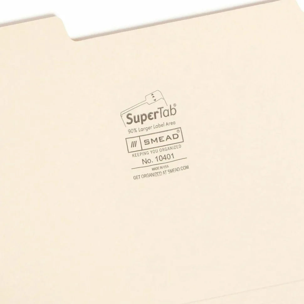 Smead SuperTab Heavyweight File Folders, Letter Size, 1/3 Cut, Manila, Box Of 50
