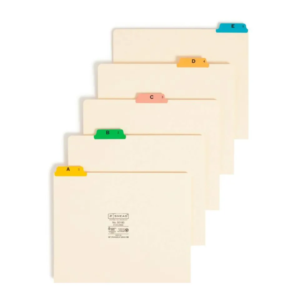 Smead A To Z File Guides With Color Tabs, 1/5-Cut Tabs, Letter Size, Manila, Pack Of 25 (50180)