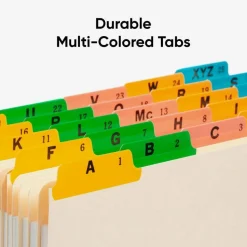 Smead A To Z File Guides With Color Tabs, 1/5-Cut Tabs, Letter Size, Manila, Pack Of 25 (50180)