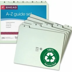 Smead A-Z Pressboard File Guides, 1/5 Cut, Letter Size, 100% Recycled, Green, Set Of 25