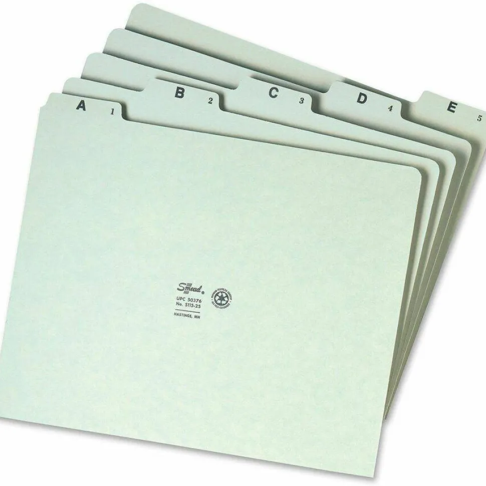 Smead A-Z Pressboard File Guides, 1/5 Cut, Letter Size, 100% Recycled, Green, Set Of 25