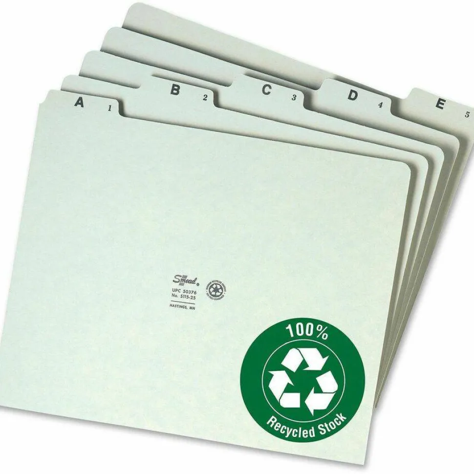Smead A-Z Pressboard File Guides, 1/5 Cut, Letter Size, 100% Recycled, Green, Set Of 25
