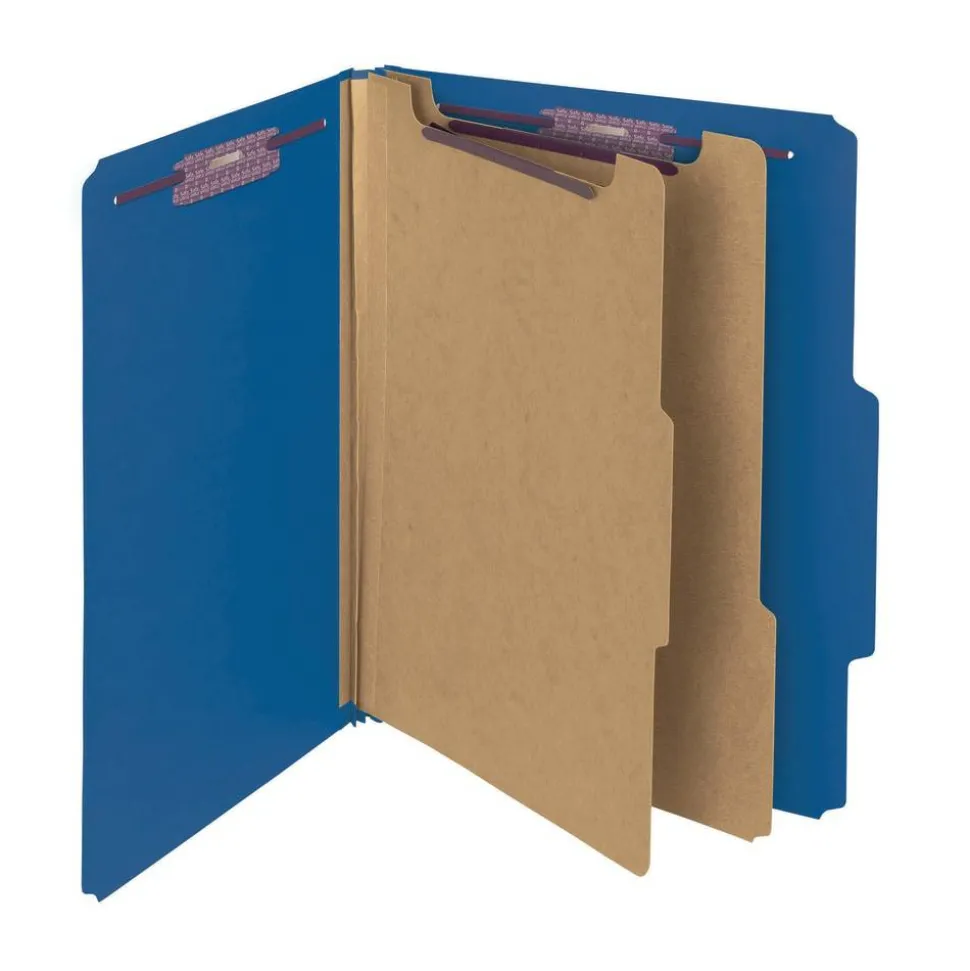 Smead Classification Folders, Pressboard With SafeSHIELD Fasteners, 2 Dividers, 2" Expansion, Letter Size, Dark Blue, Box Of 10