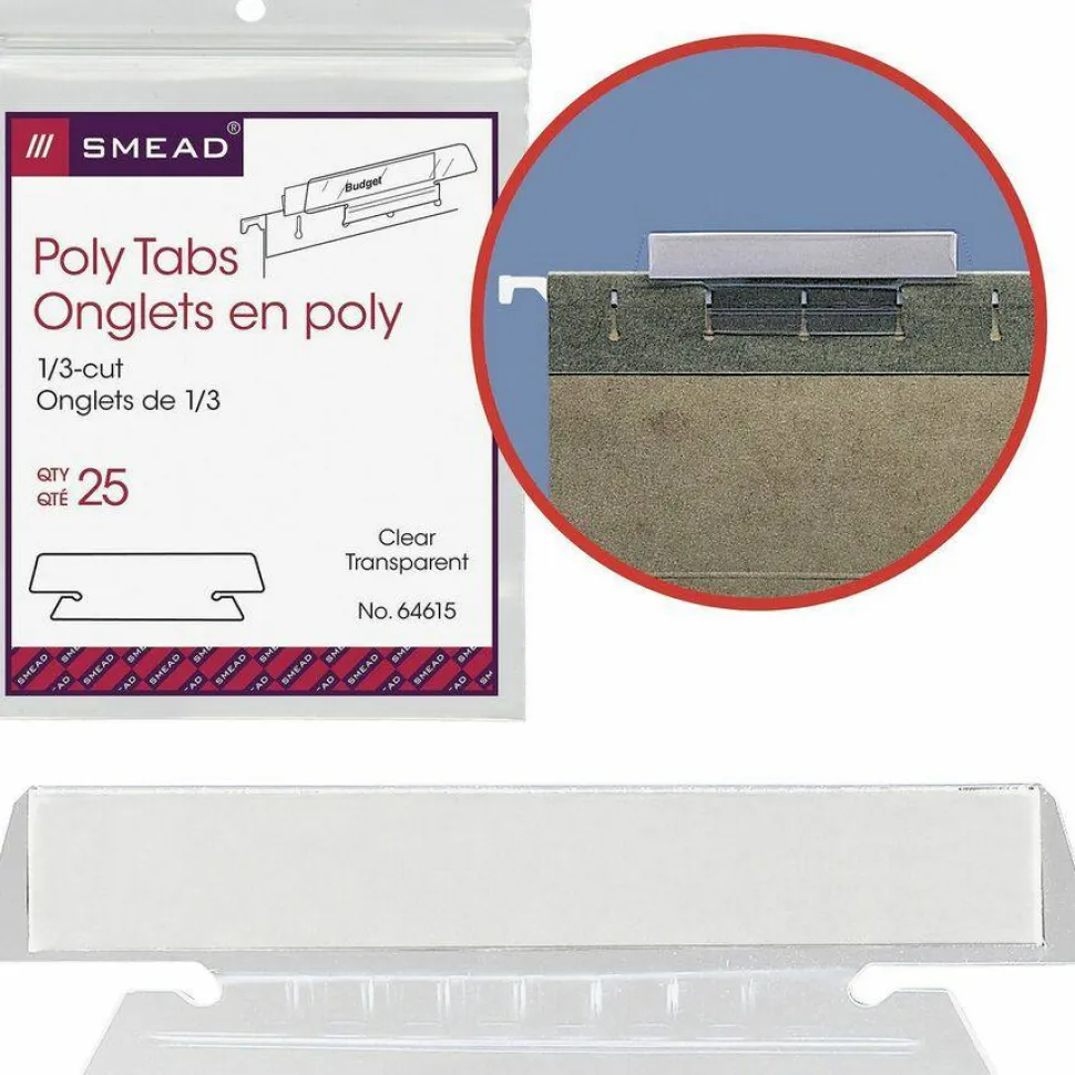 Smead Clear Hanging Poly Tabs, 3 1/2" For 1/3 Cut Tabs, Pack Of 25