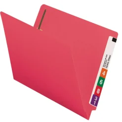 Smead Color End-Tab Folders With Fasteners, Straight Cut, Letter Size, Red, Pack Of 50