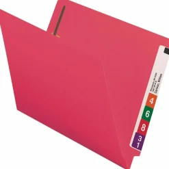 Smead Color End-Tab Folders With Fasteners, Straight Cut, Letter Size, Red, Pack Of 50