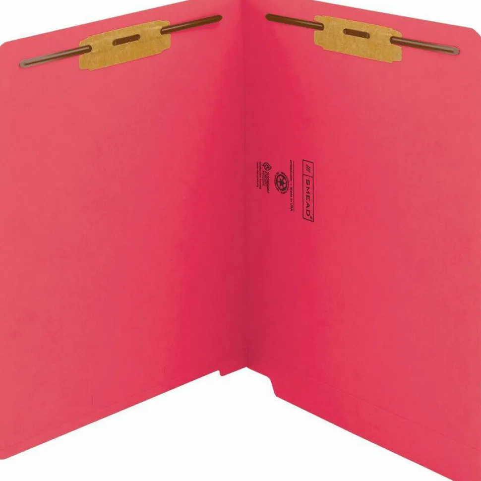 Smead Color End-Tab Folders With Fasteners, Straight Cut, Letter Size, Red, Pack Of 50