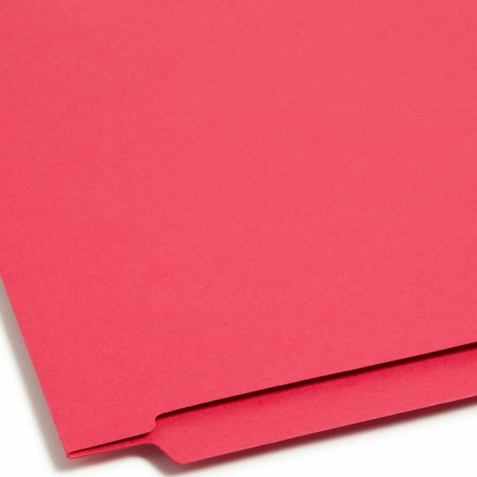 Smead Color End-Tab Folders With Fasteners, Straight Cut, Letter Size, Red, Pack Of 50