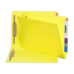 Smead Color End-Tab Folders With Fasteners, Straight Cut, Letter Size, Yellow, Pack Of 50