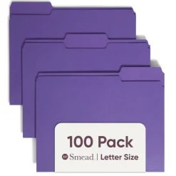 Smead Color File Folders, Letter Size, 1/3 Cut, Purple, Box Of 100