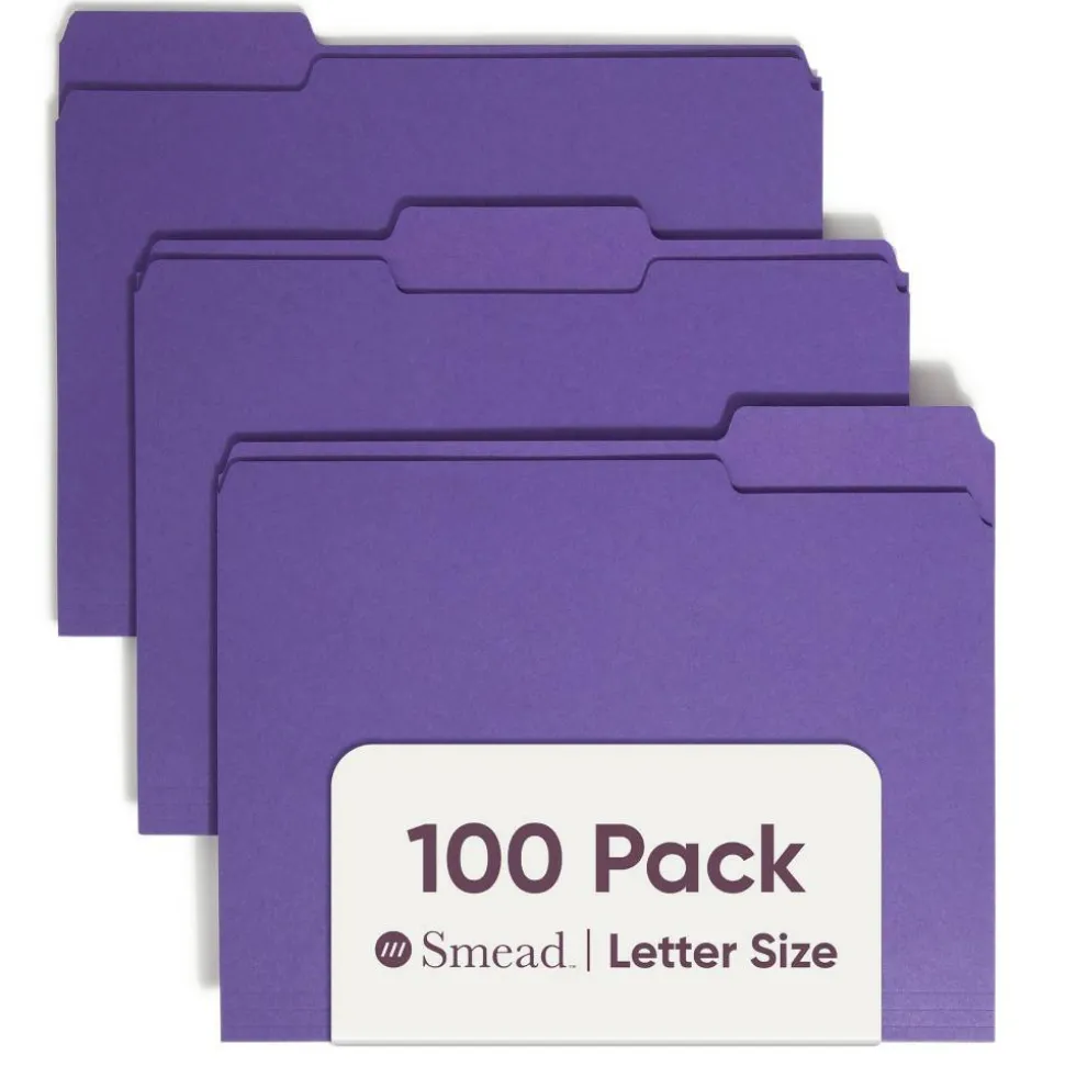 Smead Color File Folders, Letter Size, 1/3 Cut, Purple, Box Of 100