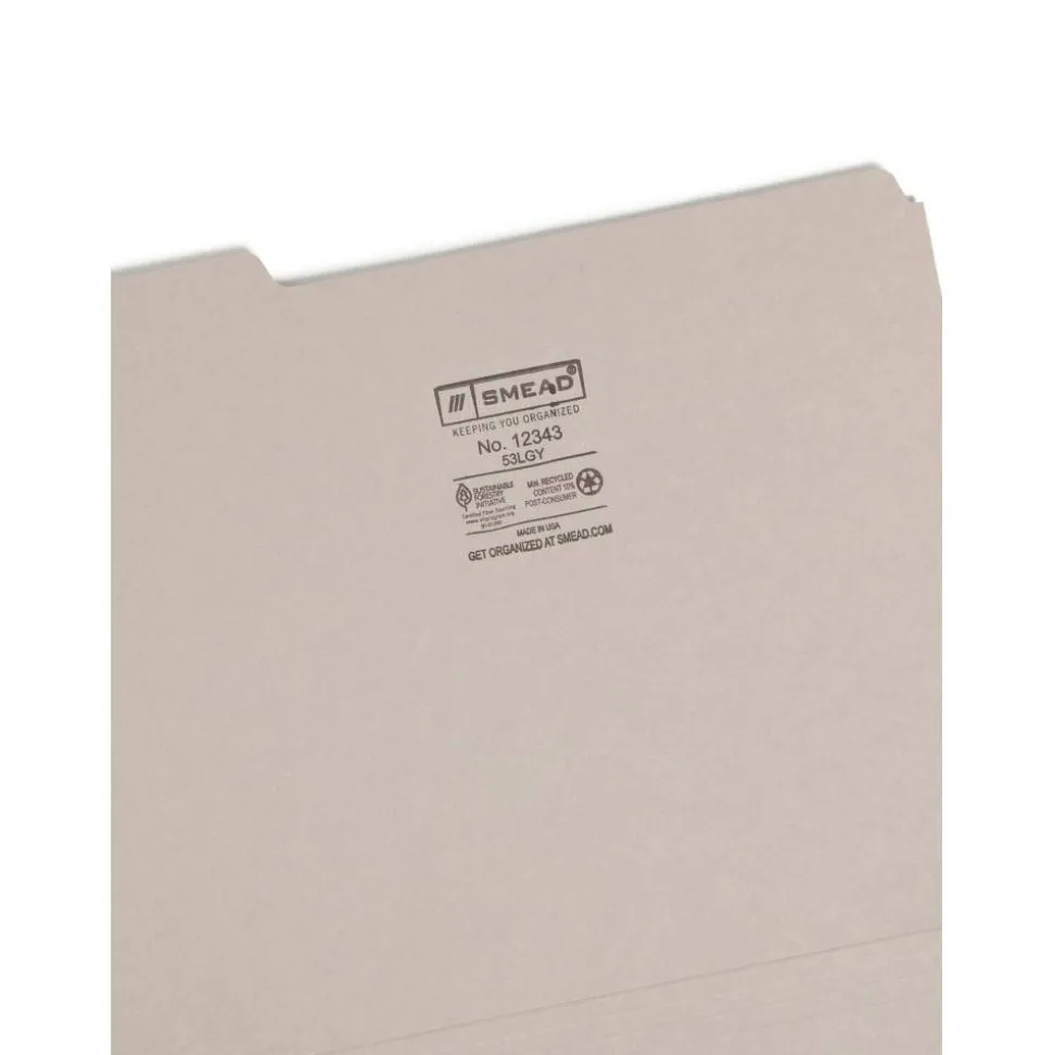 Smead Color File Folders, Letter Size, 1/3 Cut, Gray, Box Of 100