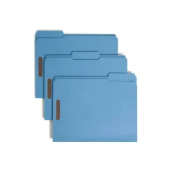 Smead Color Reinforced Tab Fastener Folders, Letter Size, 1/3 Cut, Blue, Pack Of 50 (12040)