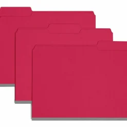 Smead 1/3-Cut Color Pressboard Tab Folders, Letter Size, 50% Recycled, Bright Red, Box Of 25