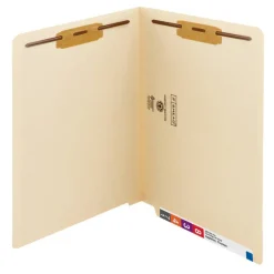 Smead End-Tab Folders With 2 Fasteners, Straight Cut, Letter Size, Manila, Box Of 50