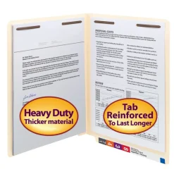 Smead End-Tab Folders With 2 Fasteners, Straight Cut, Letter Size, Manila, Box Of 50