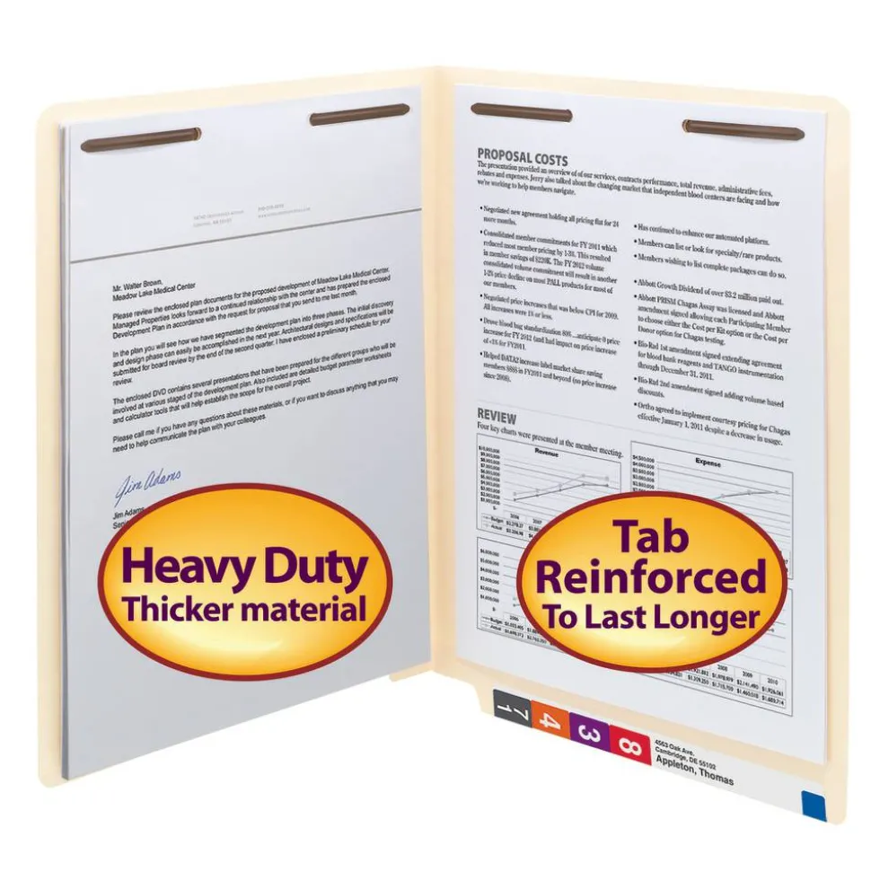 Smead End-Tab Folders With 2 Fasteners, Straight Cut, Letter Size, Manila, Box Of 50
