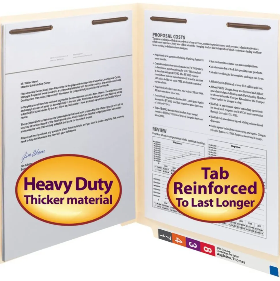 Smead End-Tab Folders With 2 Fasteners, Straight Cut, Letter Size, Manila, Box Of 50