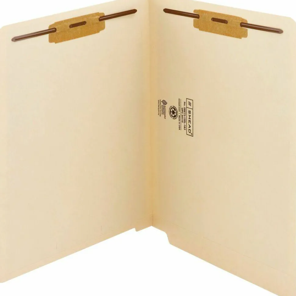 Smead End-Tab Folders With Fastener, 8 1/2" x 11", Letter, Manila, Box of 50 (34115)