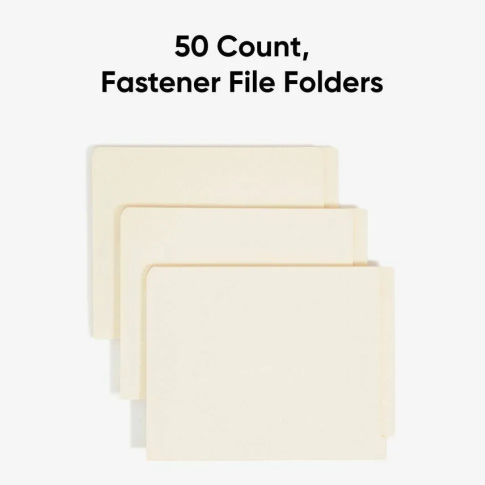 Smead End-Tab Folders With Fastener, 8 1/2" x 11", Letter, Manila, Box of 50 (34115)
