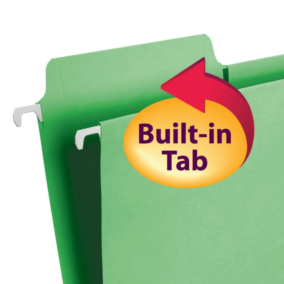 Smead FasTab Hanging File Folder, Letter Size, Green, Box Of 20