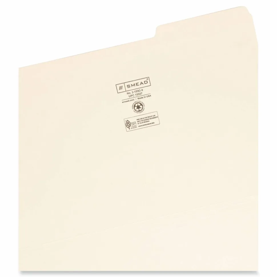 Smead File Folders, 1/3 Cut, Legal Size, Right Tab Cut, Manila, Box Of 100