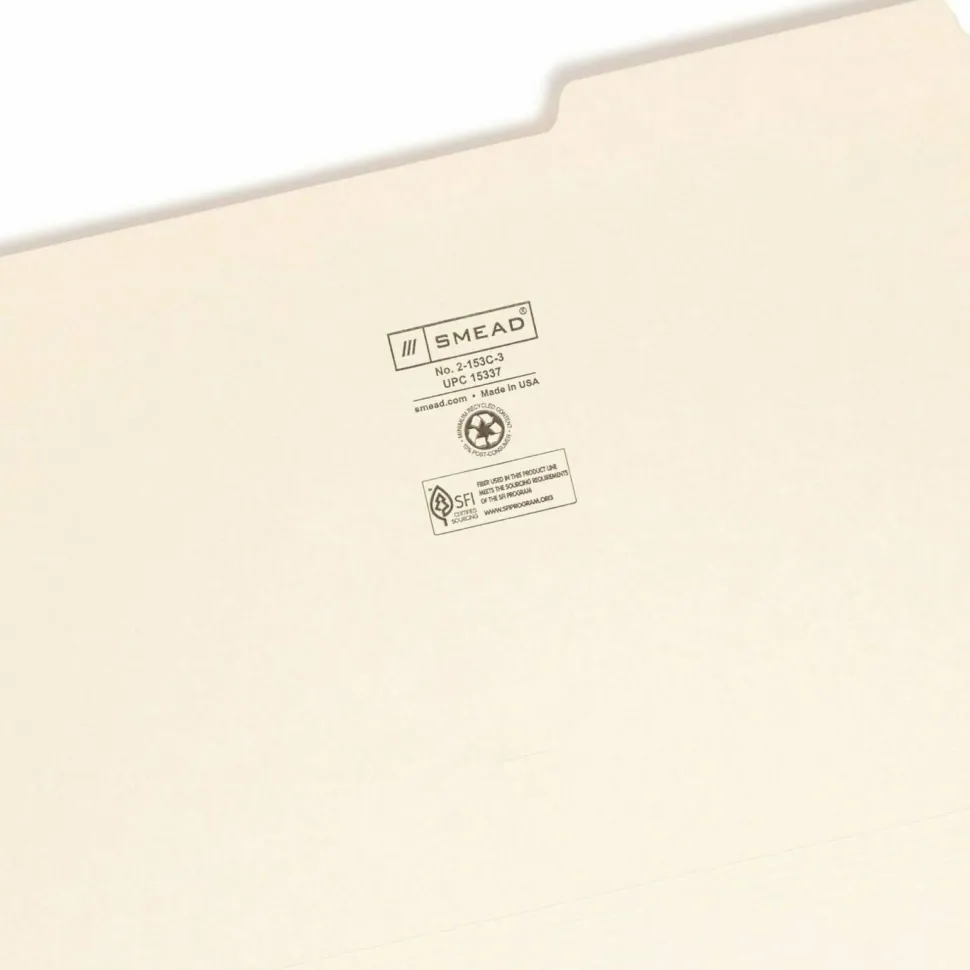 Smead File Folders, 1/3 Cut, Legal Size, Right Tab Cut, Manila, Box Of 100