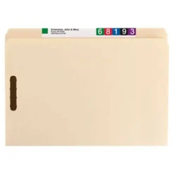 Smead Manila Reinforced Tab Fastener Folders With Two Fasteners, Straight Cut, Legal Size, Pack Of 50