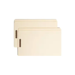 Smead Manila Reinforced Tab Fastener Folders With Two Fasteners, Straight Cut, Legal Size, Pack Of 50