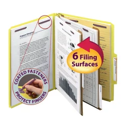 Smead Pressboard Classification Folders, 2 Dividers, Letter Size, Yellow, Box Of 10