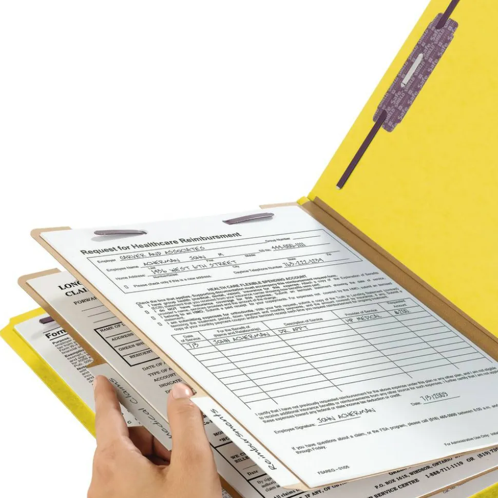 Smead Pressboard Classification Folders, 2 Dividers, Letter Size, Yellow, Box Of 10